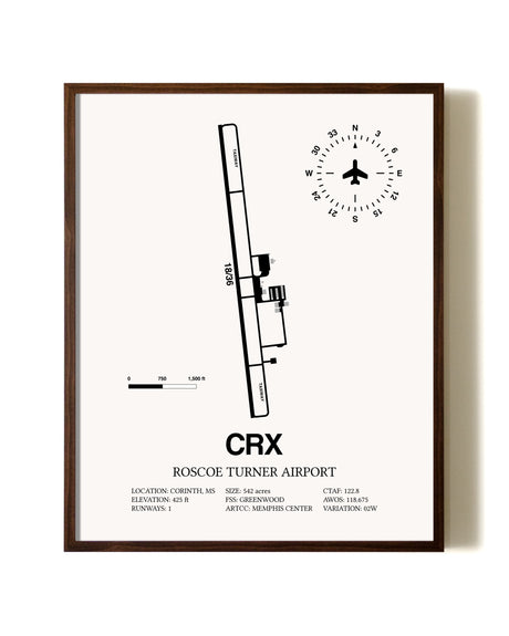 Roscoe Turner Airport aviation print in walnut frame
