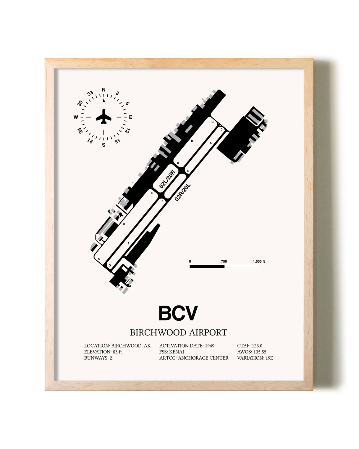 Birchwood Airport framed wall art in white frame