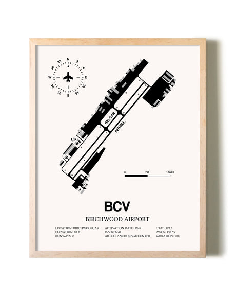 Birchwood Airport framed wall art in white frame