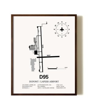 Dupont / Lapeer Airport aviation print in walnut frame