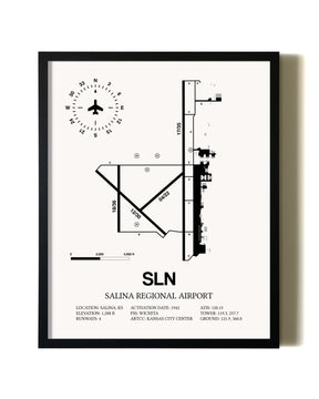 Framed Salina Regional Airport wall art poster in black frame