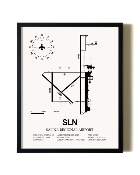 Framed Salina Regional Airport wall art poster in black frame