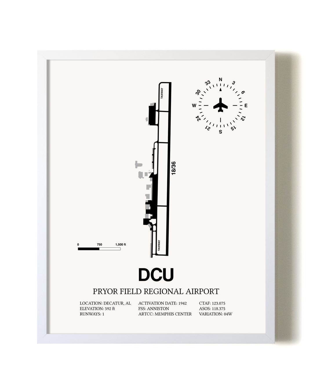 Pryor Field Regional Airport airport map poster in oak frame