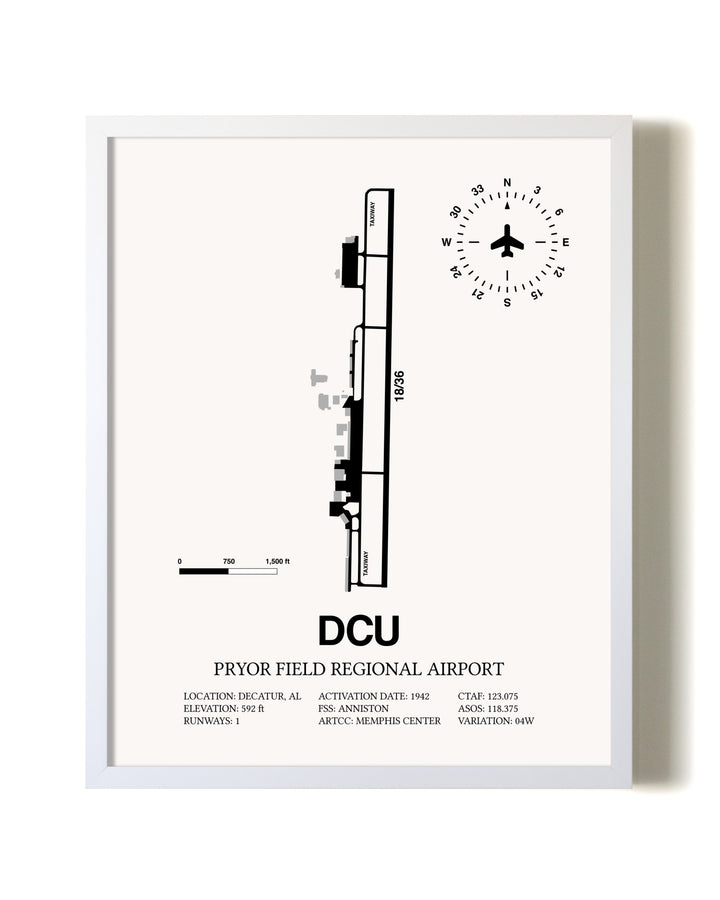 Pryor Field Regional Airport airport map poster in oak frame