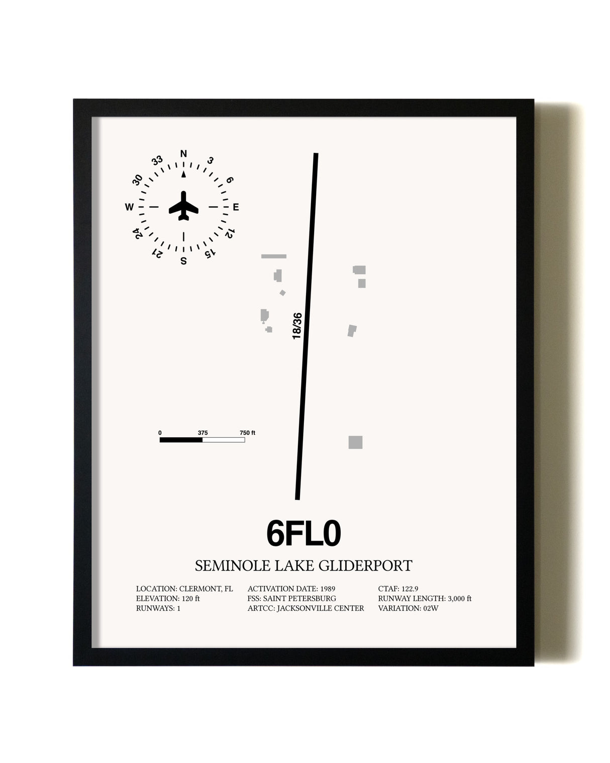 Framed Seminole Lake Gliderport wall art poster in black frame