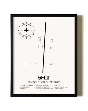 Framed Seminole Lake Gliderport wall art poster in black frame