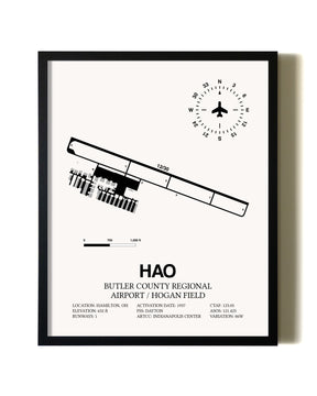 Framed Butler County Regional Airport / Hogan Field wall art poster in black frame