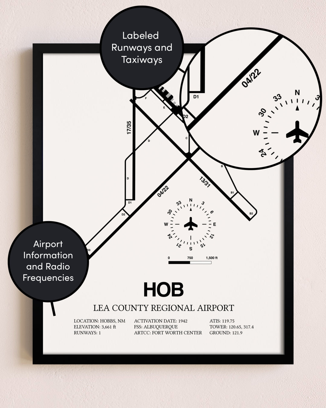 Framed Lea County Regional Airport layout wall art poster