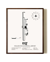 Wellington Municipal Airport aviation print in walnut frame