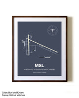 Northwest Alabama Regional Airport aviation print in walnut frame with mat