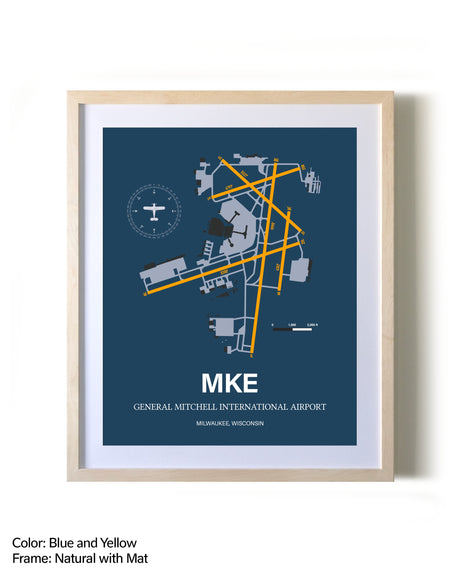 General Mitchell International Airport framed print in natural wood frame with mat