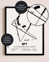 Framed Jack Brooks Regional Airport layout wall art poster