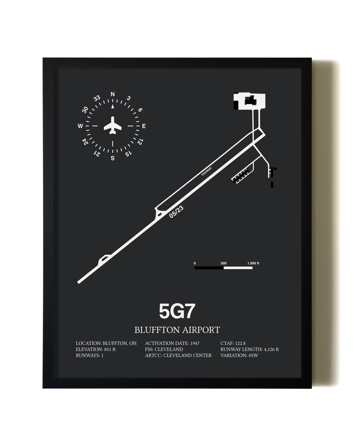 Unframed Bluffton Airport map print poster