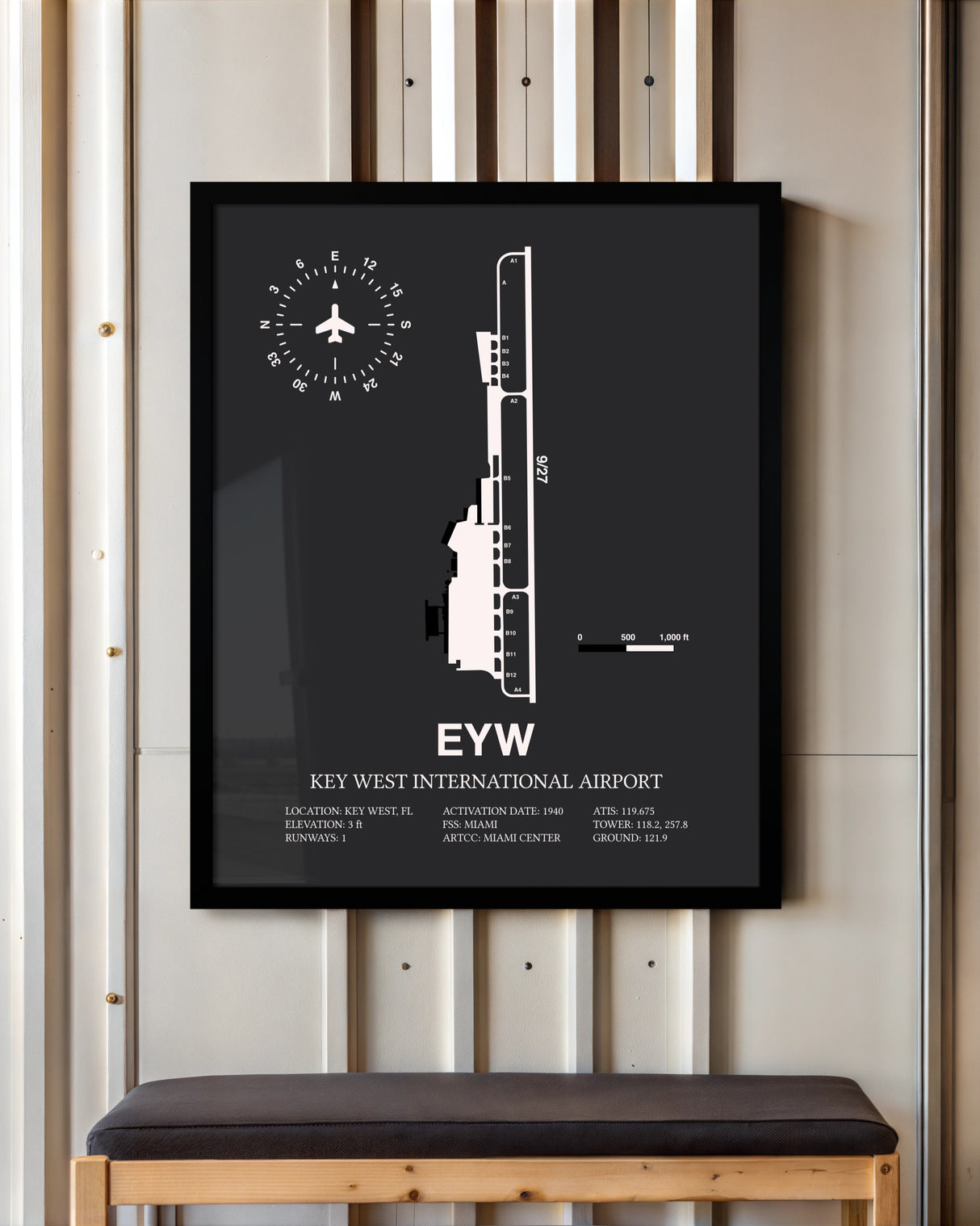 Frame color options for Key West International Airport Wall Art