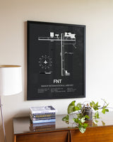 Gray Framed Bishop International Airport wall art poster in black frame
