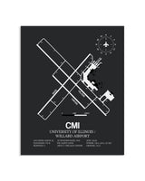 Gray Framed University of Illinois / Willard Airport layout wall art poster