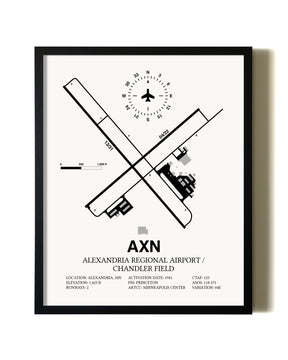 Framed Alexandria Regional Airport / Chandler Field wall art poster in black frame