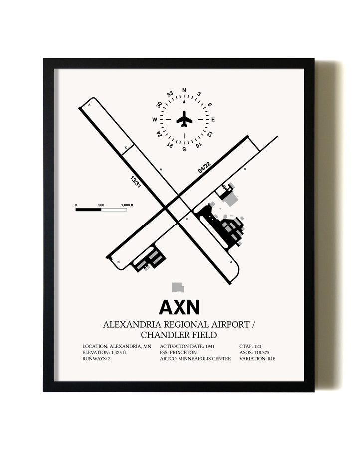 Framed Alexandria Regional Airport / Chandler Field wall art poster in black frame