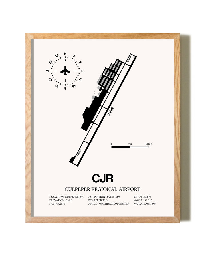 Culpeper Regional Airport framed print in natural wood frame