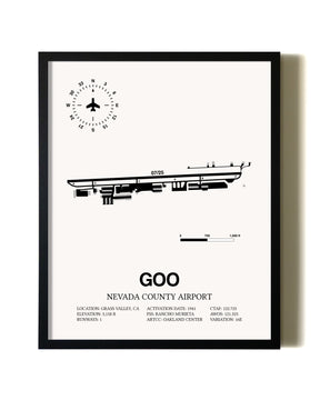 Framed Nevada County Airport wall art poster in black frame