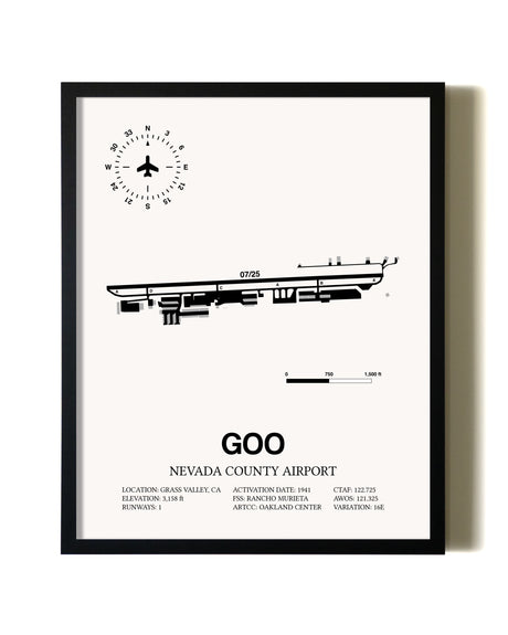 Framed Nevada County Airport wall art poster in black frame