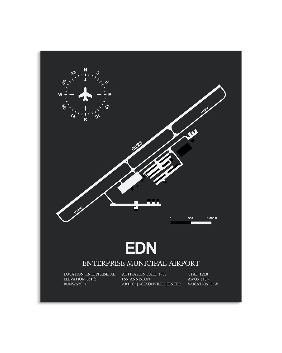 Gray Framed Enterprise Municipal Airport layout wall art poster