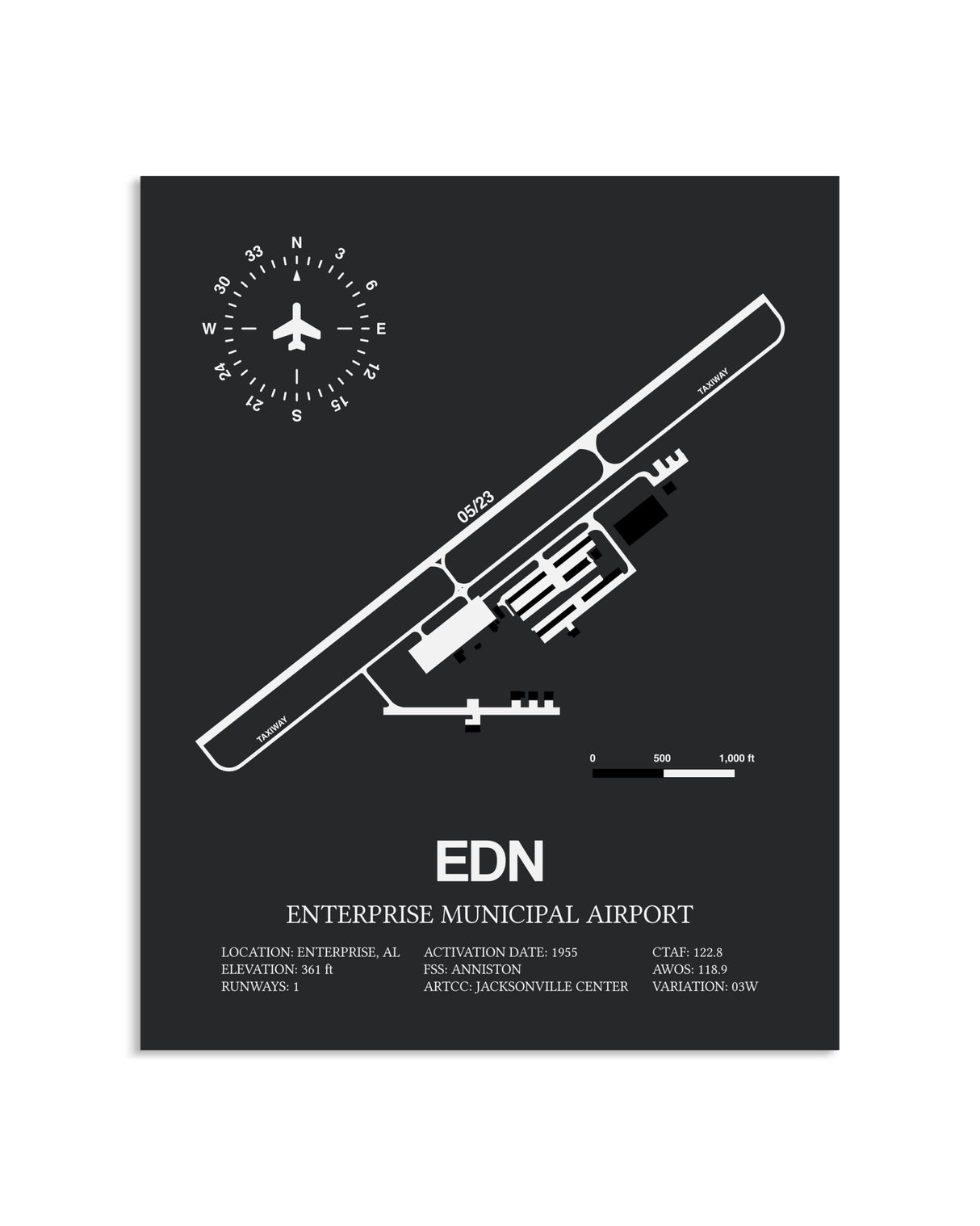 Gray Framed Enterprise Municipal Airport layout wall art poster