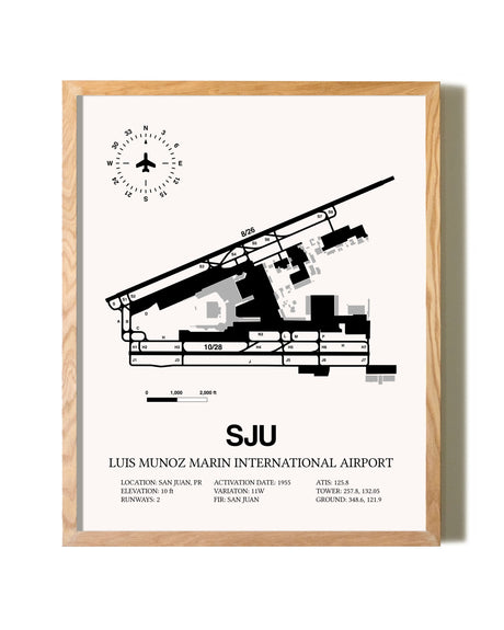 Luis Munoz Marin International Airport framed print in natural wood frame