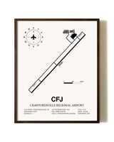 Crawfordsville Regional Airport aviation print in walnut frame