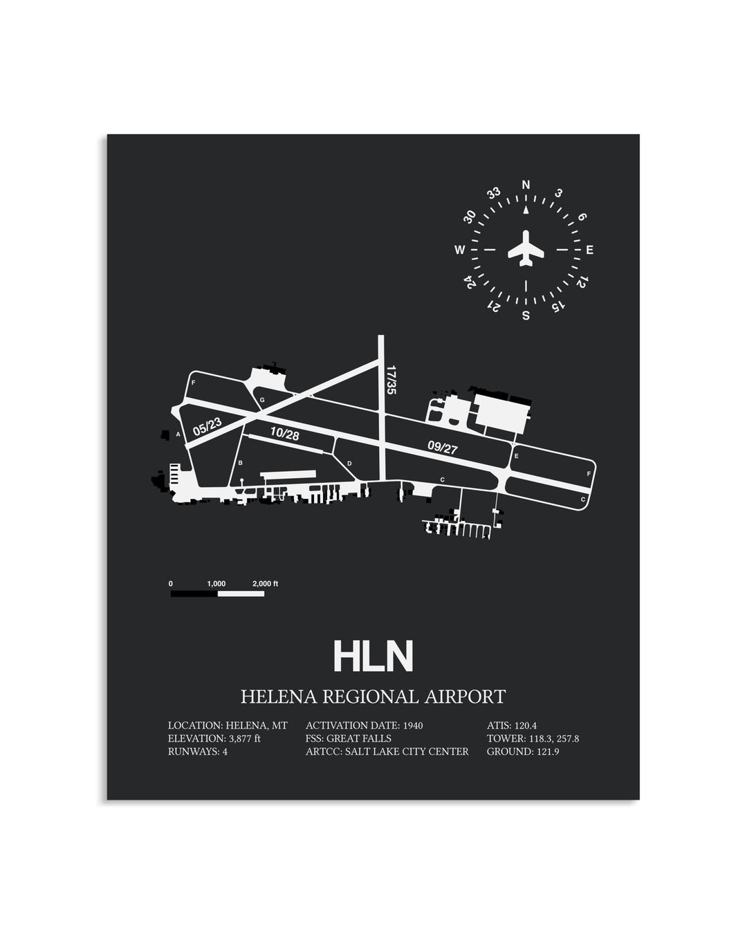 Gray Framed Helena Regional Airport layout wall art poster