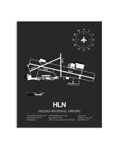 Gray Framed Helena Regional Airport layout wall art poster
