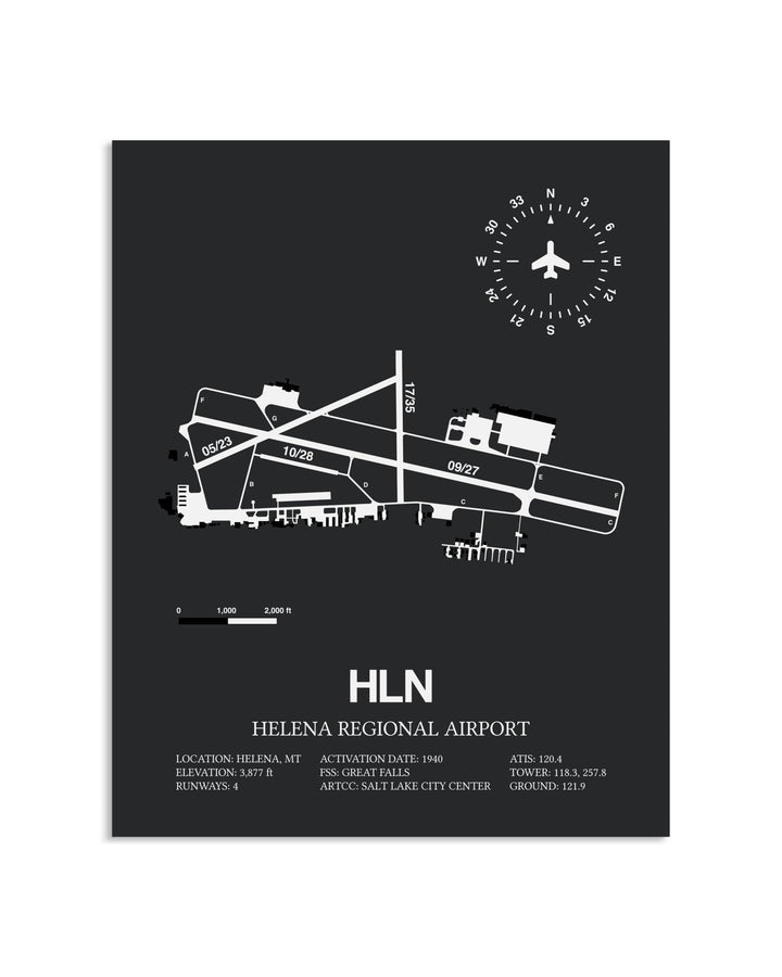 Gray Framed Helena Regional Airport layout wall art poster