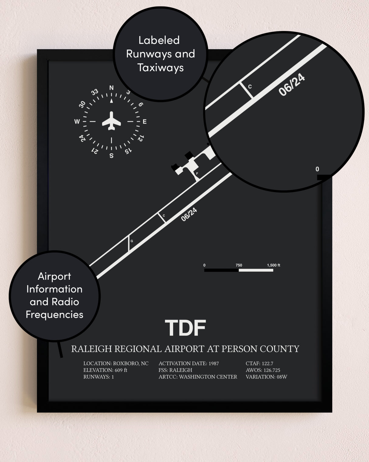 Raleigh Regional Airport At Person County poster size comparison chart