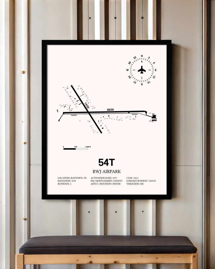 RWJ Airpark framed poster displayed in an airplane hangar
