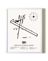 Greenville Municipal Airport airport map poster in oak frame