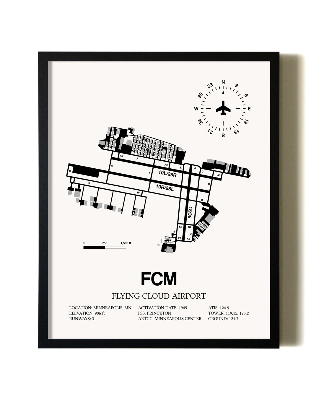 Framed Flying Cloud Airport wall art poster in black frame