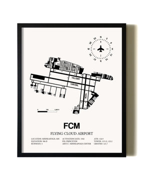 Framed Flying Cloud Airport wall art poster in black frame