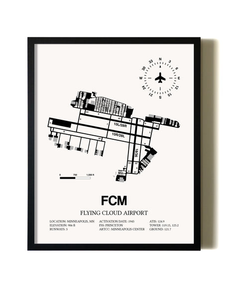 Framed Flying Cloud Airport wall art poster in black frame