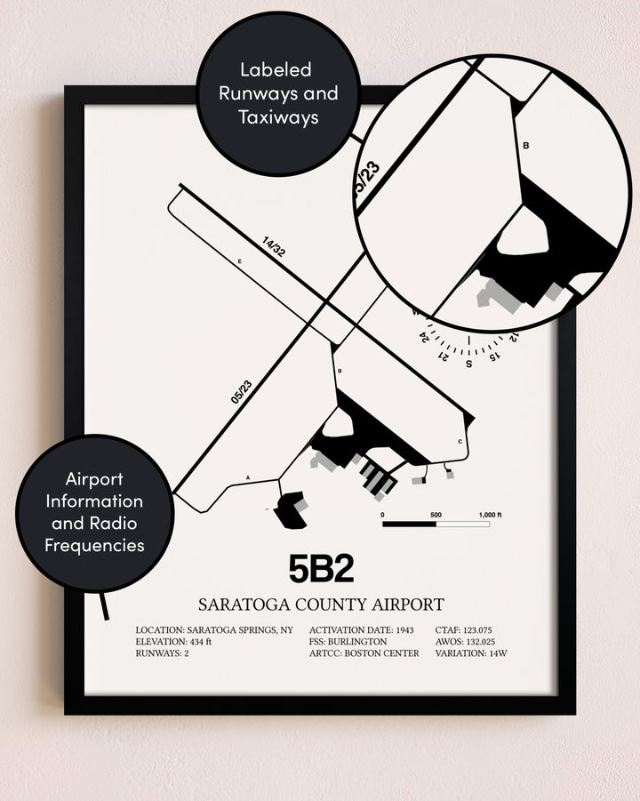 Framed Saratoga County Airport layout wall art poster