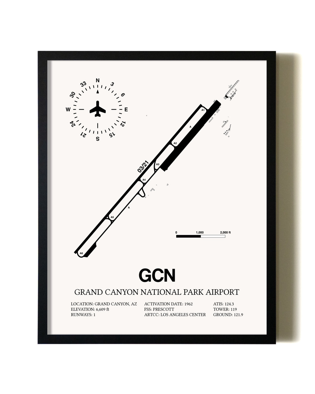 Framed Grand Canyon National Park Airport wall art poster in black frame