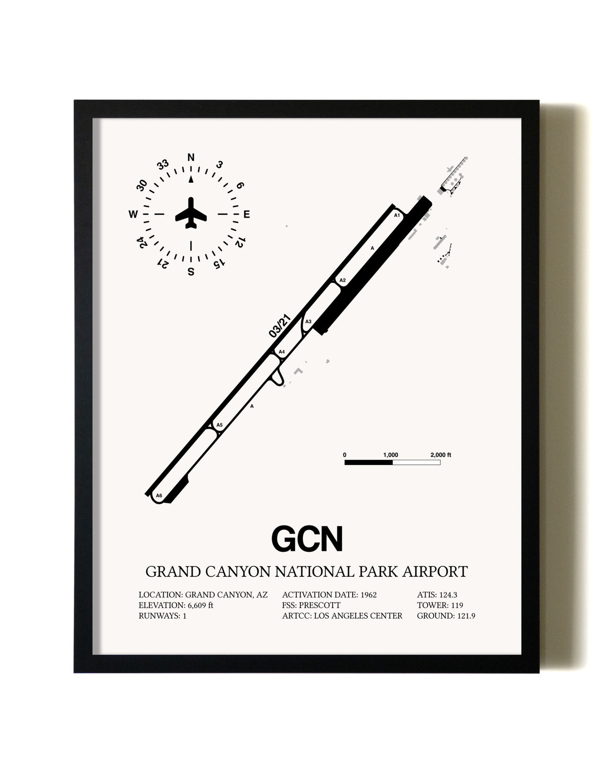 Framed Grand Canyon National Park Airport wall art poster in black frame