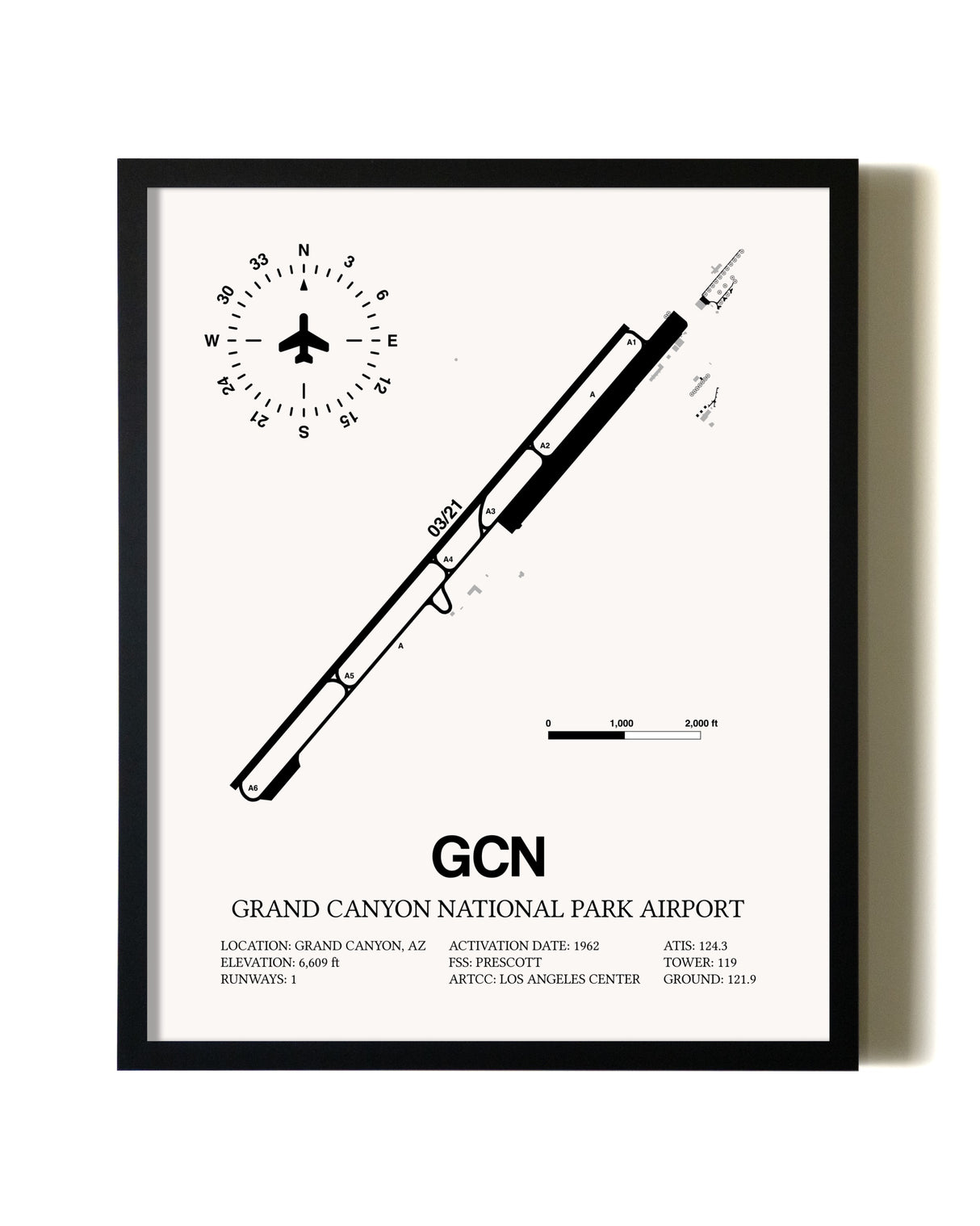 Framed Grand Canyon National Park Airport wall art poster in black frame