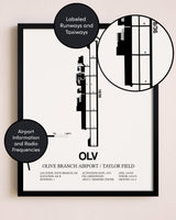 Framed Olive Branch Airport / Taylor Field layout wall art poster