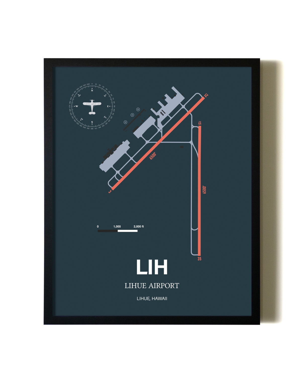 Slate Framed Lihue Airport wall art poster in black frame