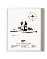 Beaver County Airport airport map poster in oak frame