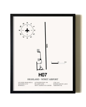 Framed Highland-Winet Airport wall art poster in black frame