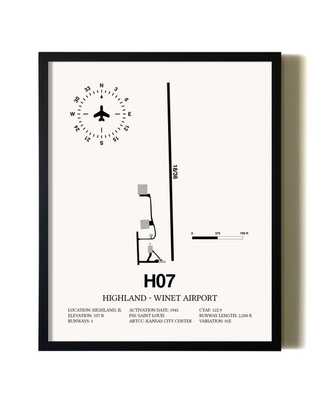Framed Highland-Winet Airport wall art poster in black frame