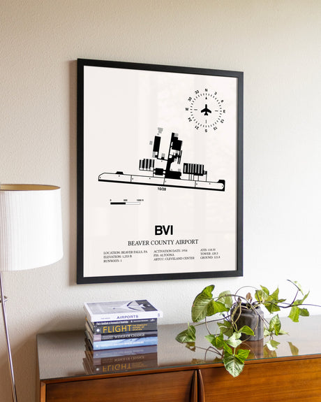 Beaver County Airport aviation wall décor in black wood frame