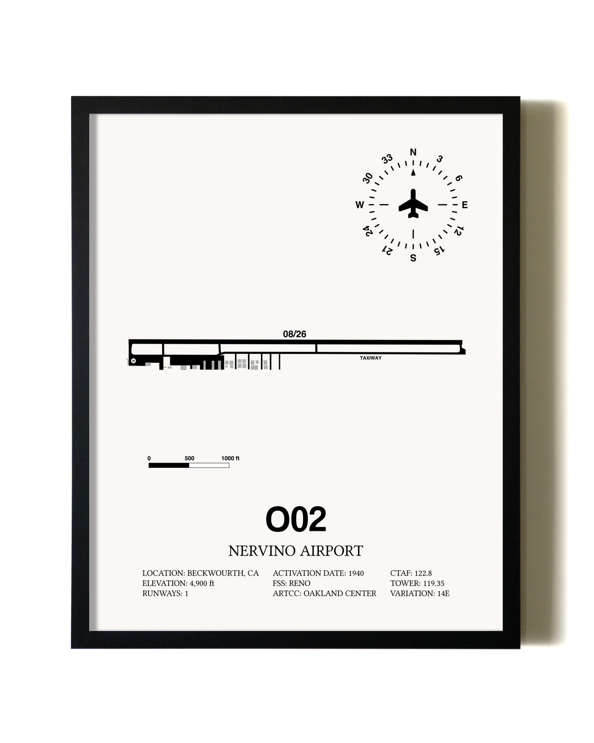 Framed Nervino Airport wall art poster in black frame