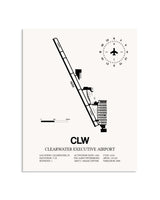 Gray Clearwater Executive Airport framed poster displayed in an airplane hangar